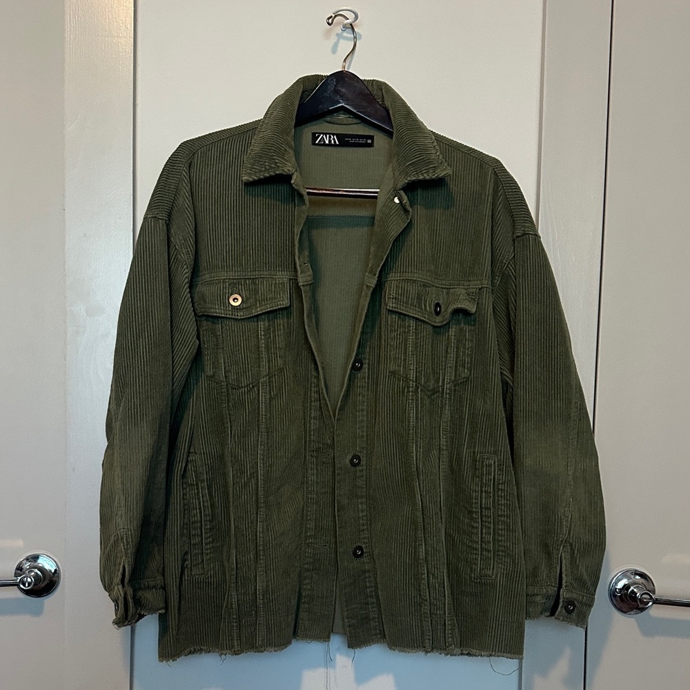 Zara Forest Green Corduroy Shirt Jacket